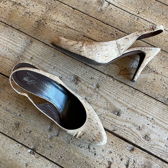 Donald J Pliner Cork Slingback Heels Stiletto Sandal Shoe 9 - Picture 2 of 15
